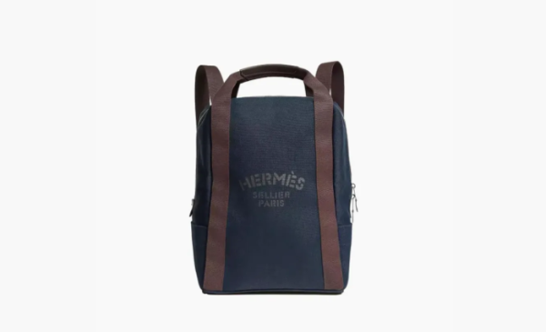 Hermes Groom Cotton Blend With Barenia Calfskin Backpack Marine Blue/Flame Orange  Hermes Groom Cotton Blend With Barenia Calfskin Backpack Marine Blue/Flame Orange