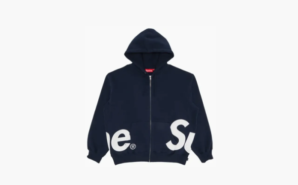 Supreme Big Logo Zip Up Hooded Sweatshirt Navy 