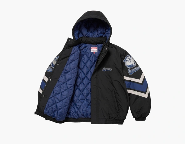 Supreme x Mitchell & Ness NCAA Hooded Stadium Jacket Black 