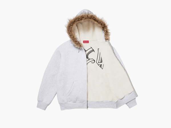 Supreme Faux Fur Zip Up Hooded Sweatshirt Ash Grey 