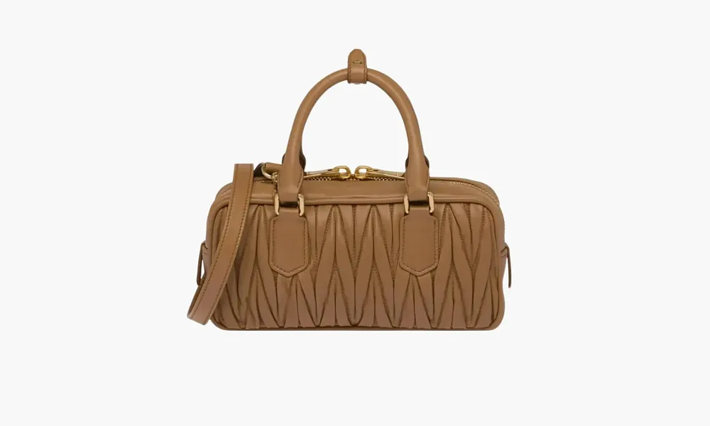 Miu Miu Matelassé Nappa Leather Mini Arcadie Bag Caramel