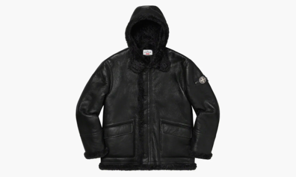Stone Island X Supreme Hand Painted Hooded Shearling Jacket Black 