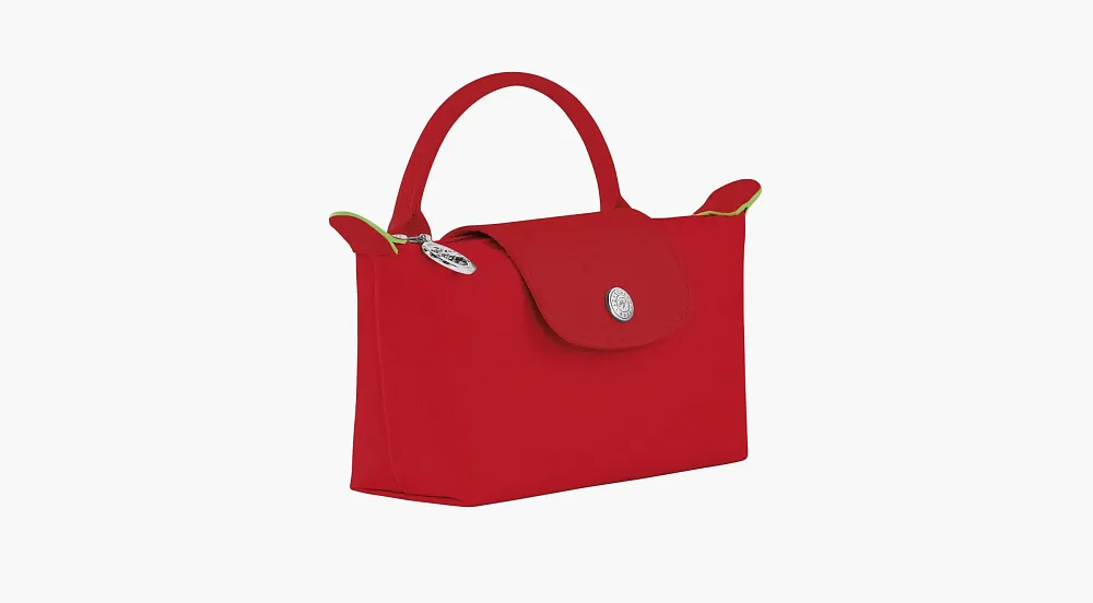 Longchamp Le Pliage Green Handle Pouch Tomato