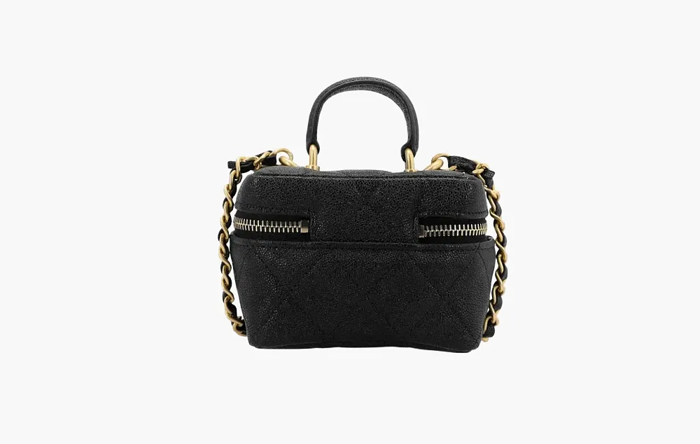 Chanel Small Vanity With Chain Leather Crossbody Bag Black