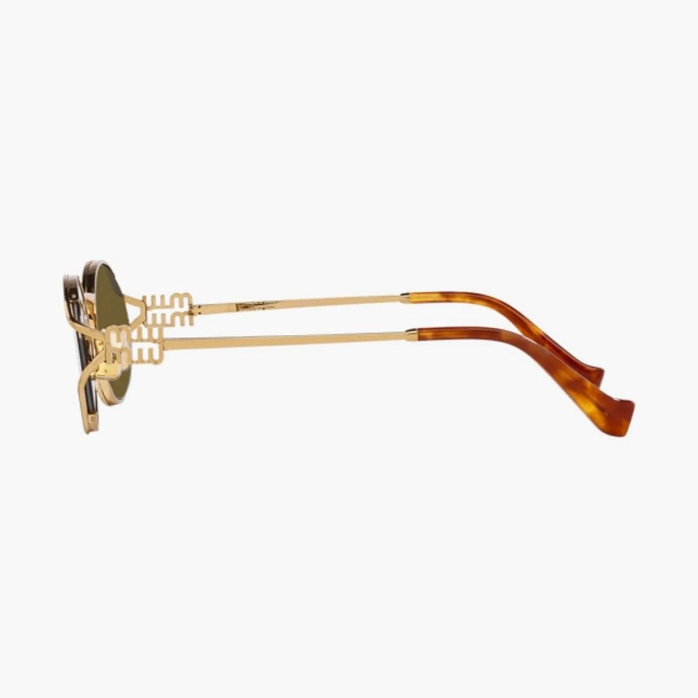 Miu Miu Eyewear Logo Round-frame Sunglasses Gold