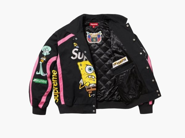 Supreme SpongeBob SquarePants Jeff Hamilton Racing Jacket  Black  Supreme SpongeBob SquarePants Jeff Hamilton Racing Jacket  Black