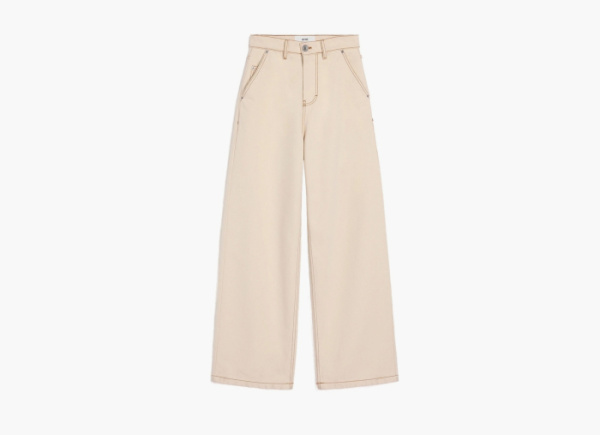 Ami Paris Beige Cotton Wide Fit Jeans White Cream 