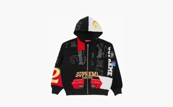 Supreme Patchwork Zip Up Hooded Sweatshirt Black 
