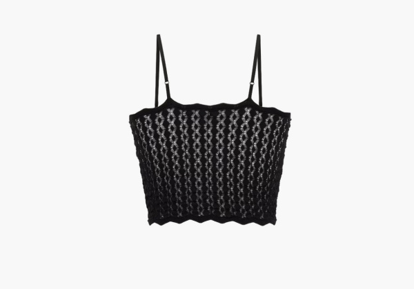 Saint Laurent Crop Top In Pointelle Knit Noir  Saint Laurent Crop Top In Pointelle Knit Noir