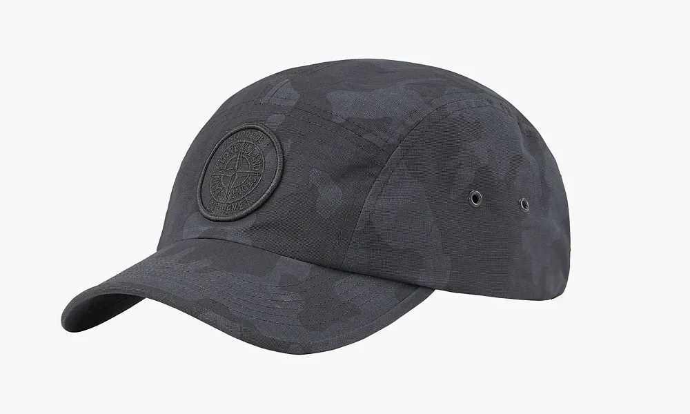 Stone Island X Supreme Reactive Ice Camo Ripstop Camp Cap Black