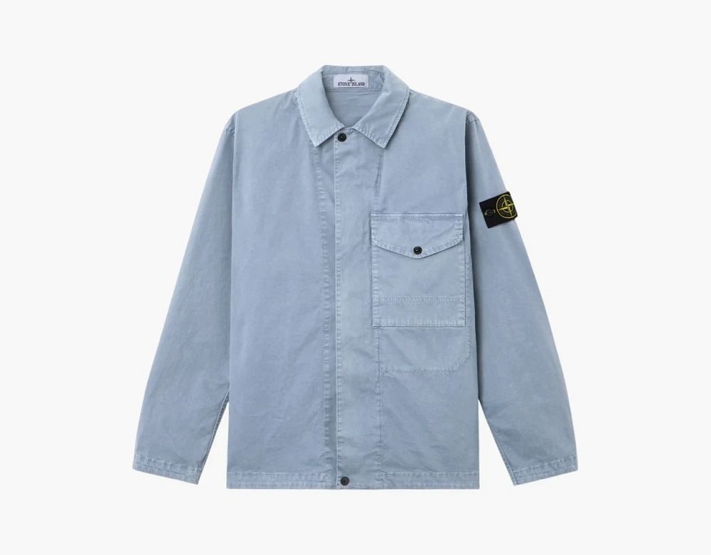 Stone Island Ogranic Cotton Stretch Broken Twill Overshirt Avio Blue