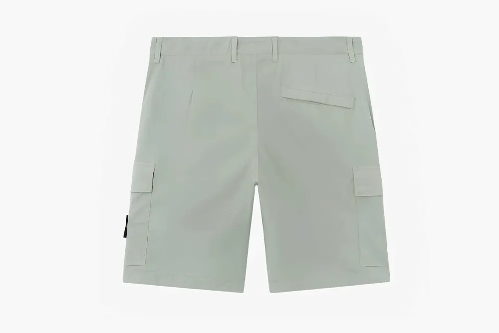 Stone Island Organic Cotton Stretch Broken Twill Cargo Shorts Green