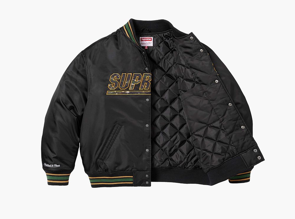 Supreme x Mitchell & Ness Satin Varsity Jacket Black