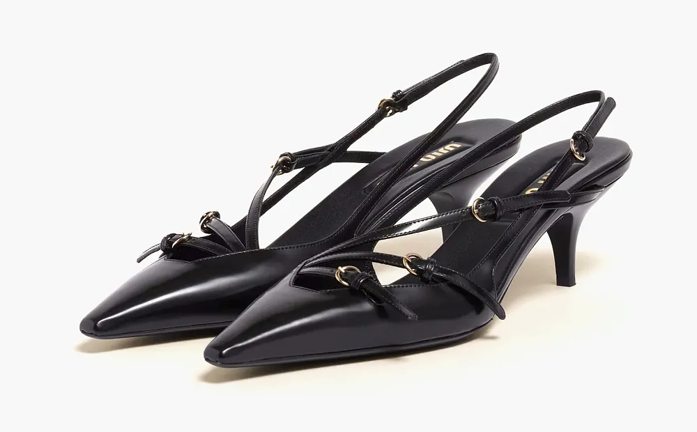 Miu Miu Brushed Leather Slingbacks With Buckles Black