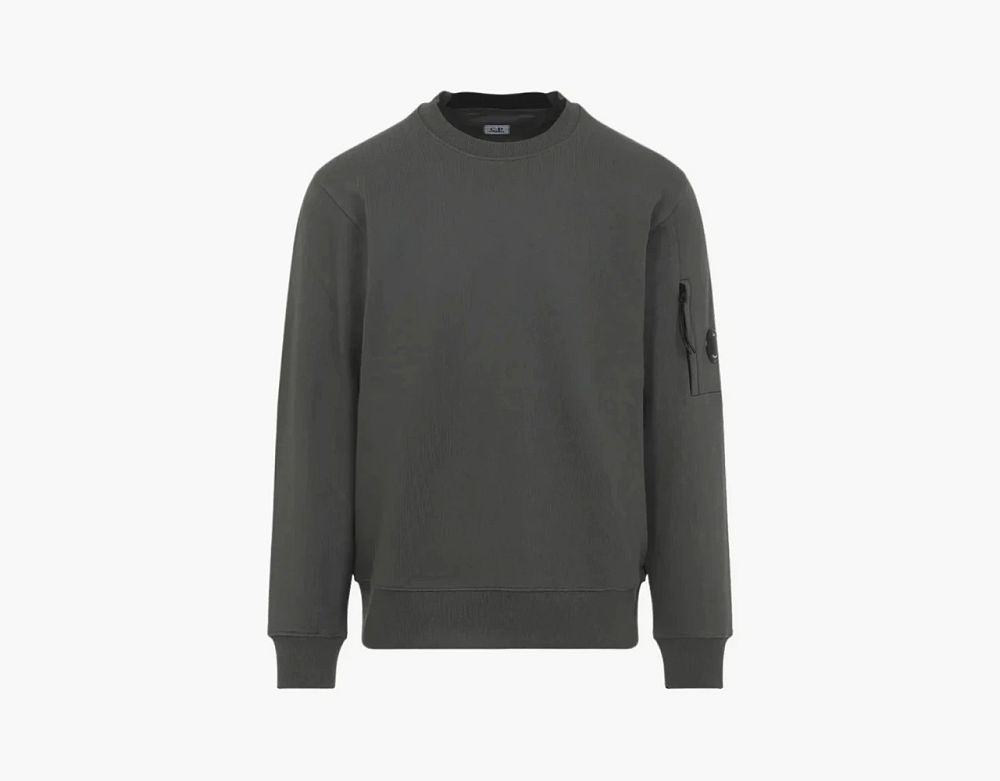 C.P. Company Diagonal Raised Fleece Crewneck Lens Sweatshirt Gunmental - Grey
