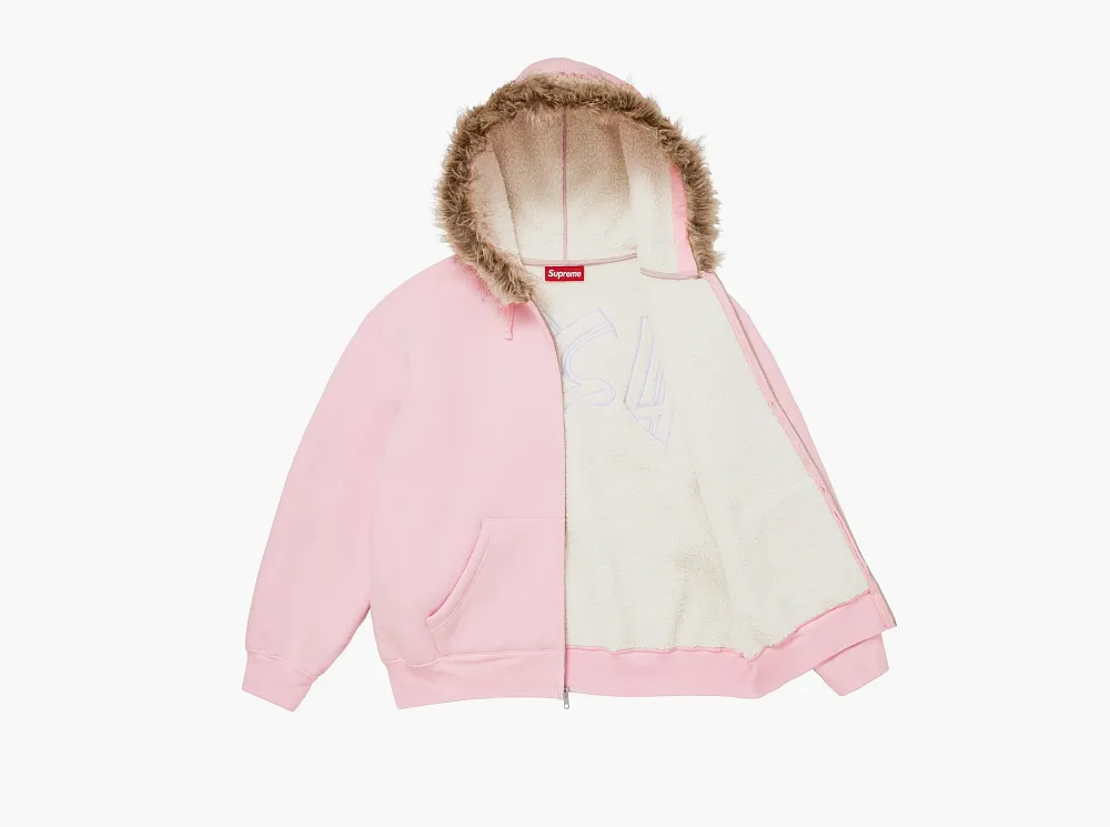 Supreme Faux Fur Zip Up Hooded Sweatshirt Light Pink