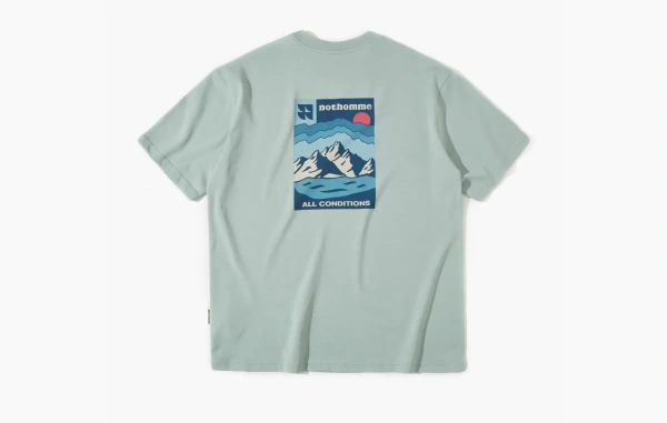 Nothomme Mountain Peak Water Land Air Print T-Shirt Mint Blue 