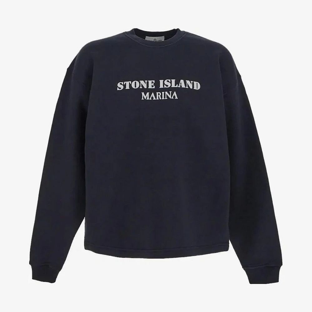 Stone Island Marina Cotton Fleece Crewneck Sweatshirt Navy Blue