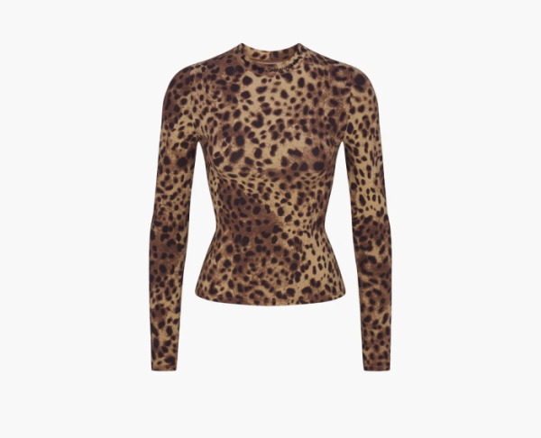 Skims x Dolce&Gabbana Cotton Jersey Long Sleeve T-Shirt Leopard 