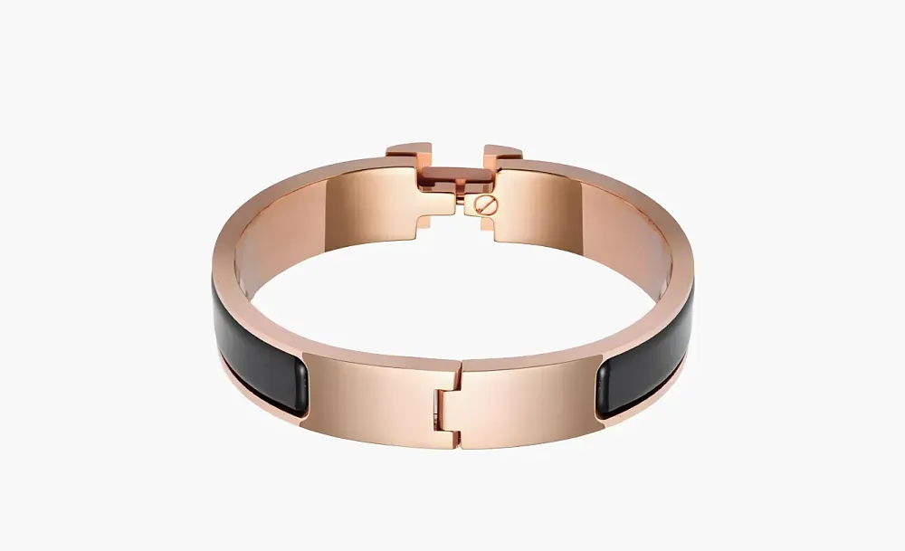 Hermes Clic H Narrow Bracelet, Noir, Rose Gold Plated