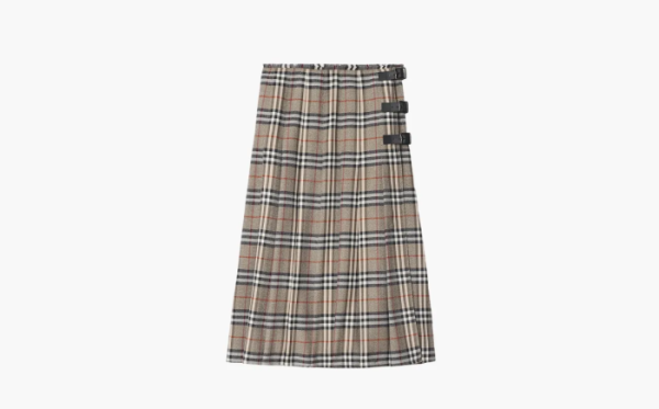 Burberry Check Wool Midi Kilt Khaki 