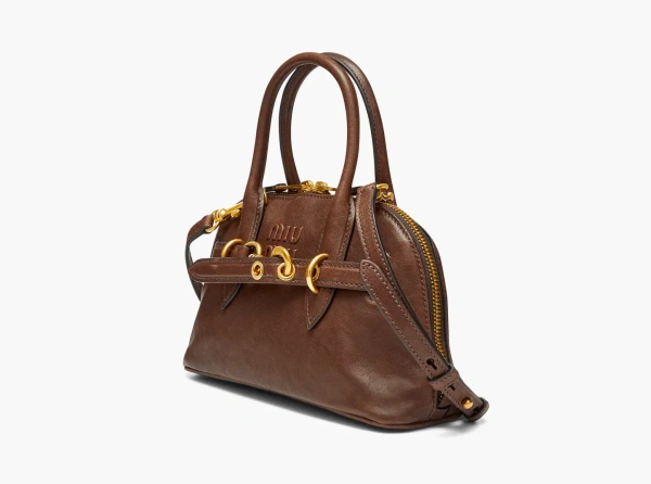 Miu Miu Aventure Nappa Leather Top Handle Bag Briarwood 