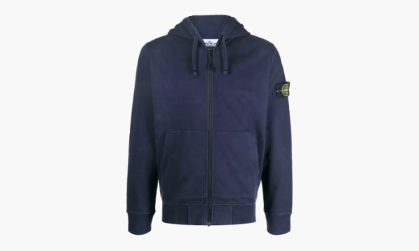 Stone Island Brushed Cotton Full Zip Hoodie Navy 