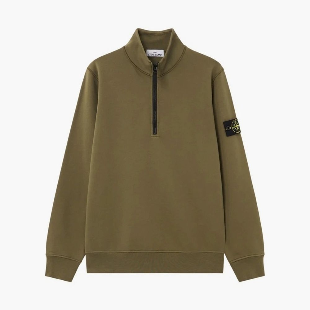 Stone Island Organic Cotton Fleece Half-Zip Sweatshirt Military Green