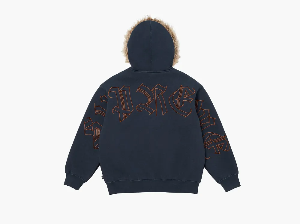 Supreme Faux Fur Zip Up Hooded Sweatshirt Navy