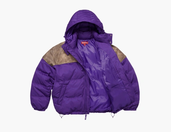 Supreme Leather Yoke Puffer Jacket Purple 
