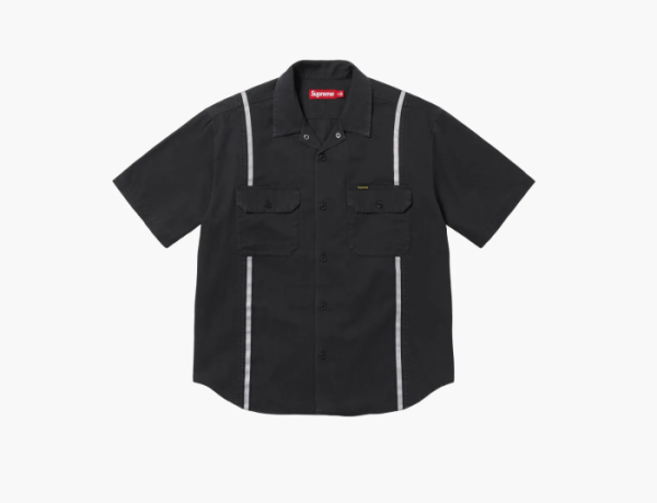 Supreme Reflective Stripe Short-Sleeve Work Shirt Black 