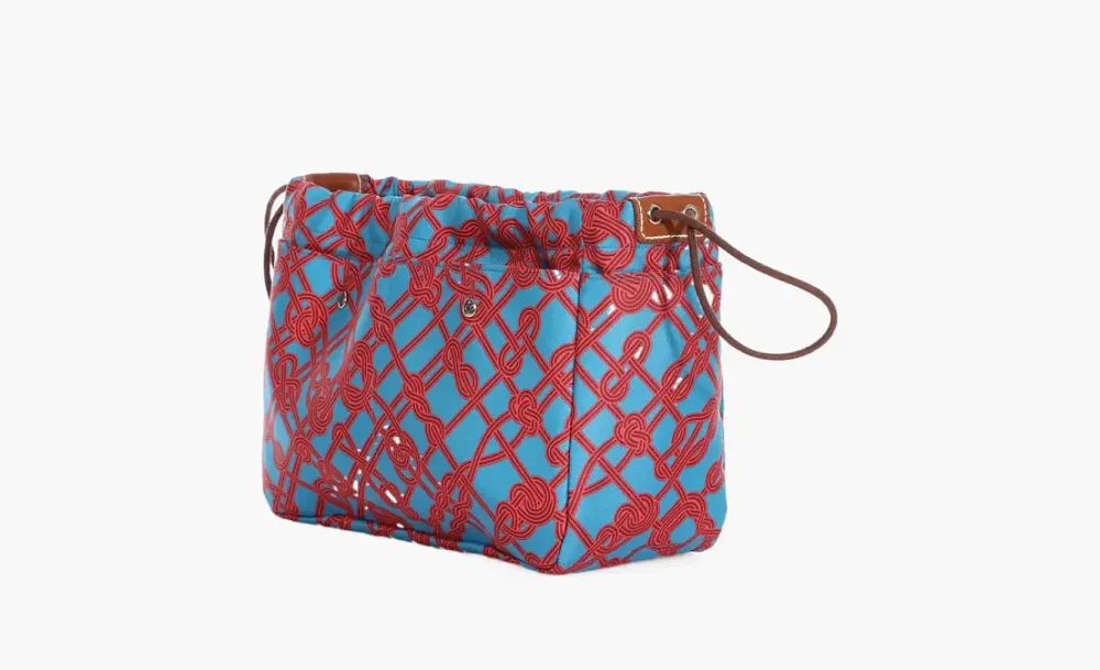 Hermès Fourbi Silk With Cow Leather Inner Sleeve Bag Blue/Light Tawny