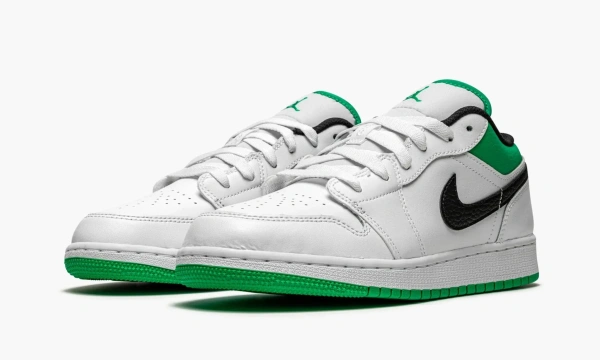 Air Jordan 1 Low GS White Lucky Green Tumbled Leather 