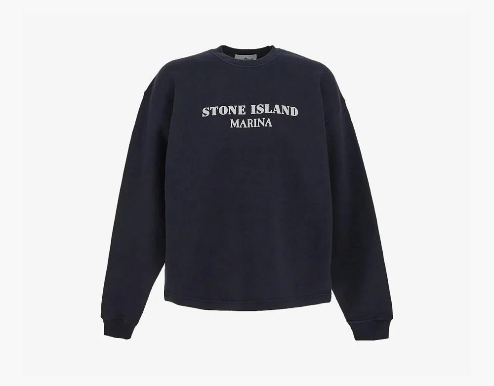 Stone Island Marina Cotton Fleece Crewneck Sweatshirt Navy Blue