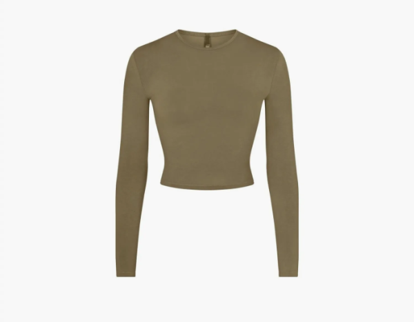 Skims Cropped Long Sleeve T-Shirt Army 