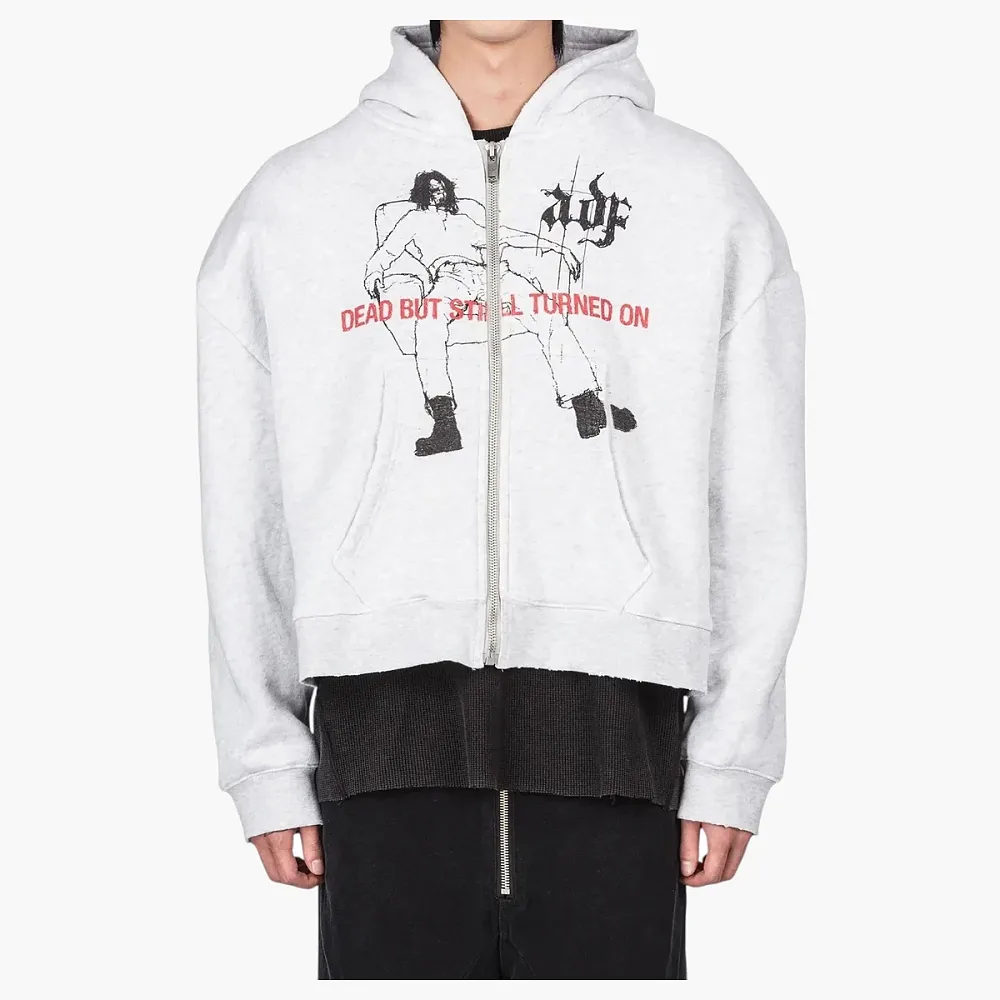ARNODEFRANCE Dead But Still Turned On Zip Hoodie Grey