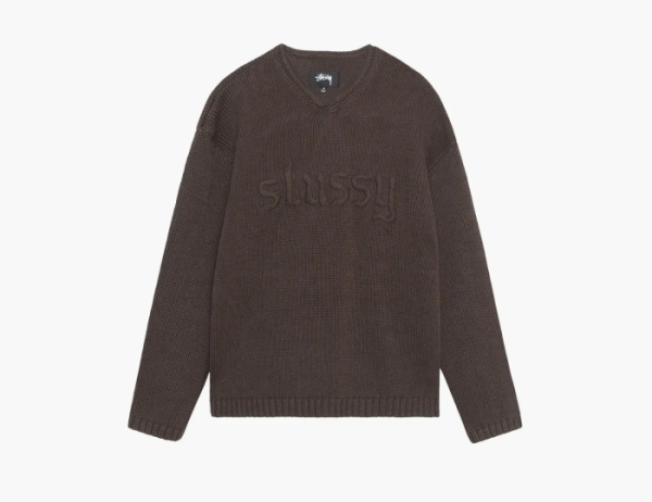 Stussy Embroidered V Neck Logo Sweater Brown 