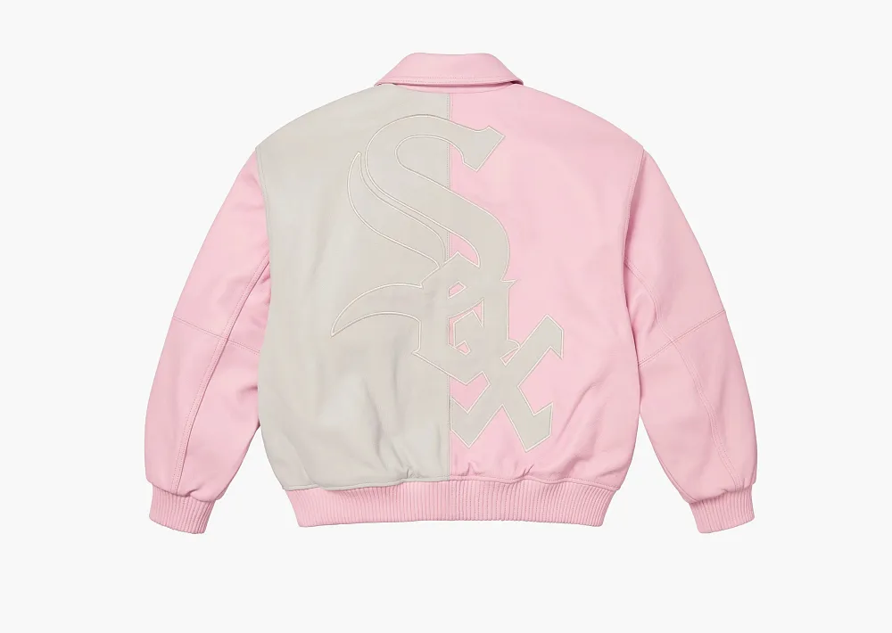 Supreme x Chicago White Sox Leather Varsity Jacket Pink