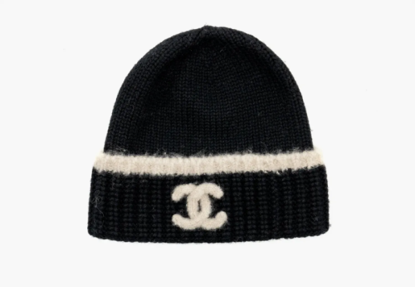 Chanel Beanie Hat Wool Black / White 