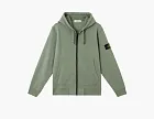 Stone Island Organic Cotton Fleece Hooded Sweatshirt with Drawstring Hood and Zip Sage Green