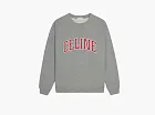Celine Loose Sweatshirt In Cotton Fleece Grey Melange Red Off White