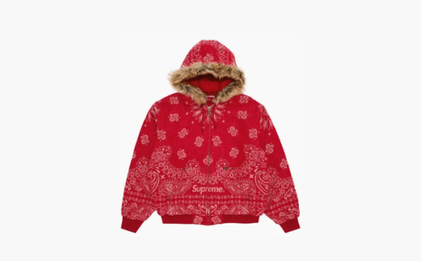 Supreme Bandana Jacquard Denim Hooded Work Jacket Red 
