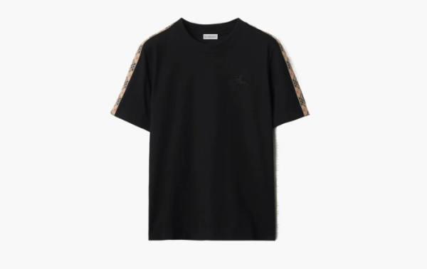 Burberry Check Trim Cotton T-shirt  Black  Burberry Check Trim Cotton T-shirt  Black