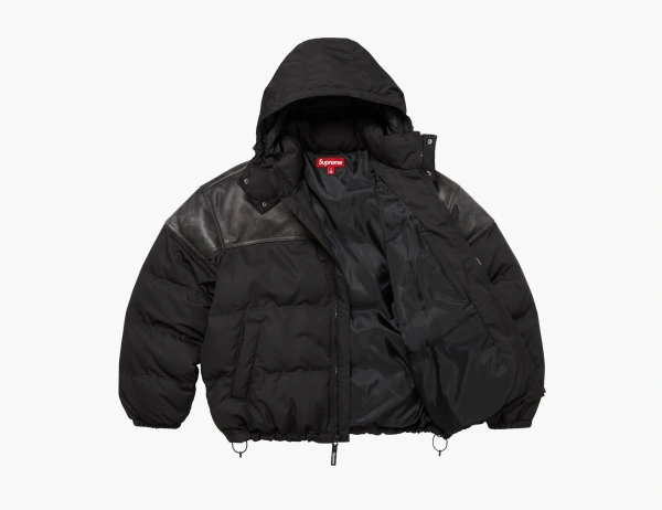 Supreme Leather Yoke Puffer Jacket Black 