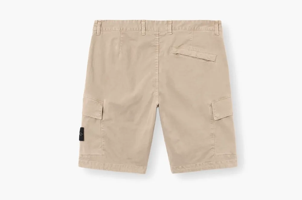 Stone Island Organic Cotton Stretch Broken Twill Cargo Shorts Desert