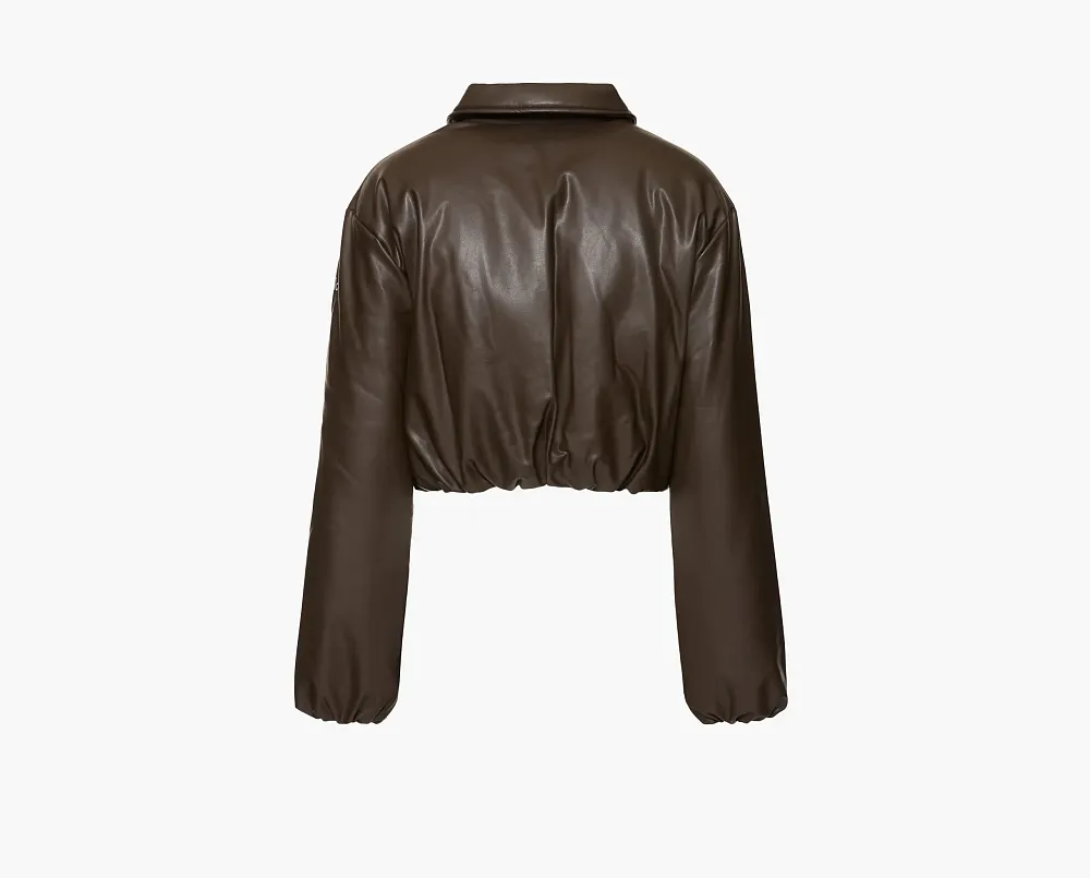 Alo Yoga Faux Leather Cropped Premier Bomber Espresso