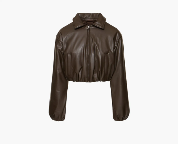 Alo Yoga Faux Leather Cropped Premier Bomber Espresso 