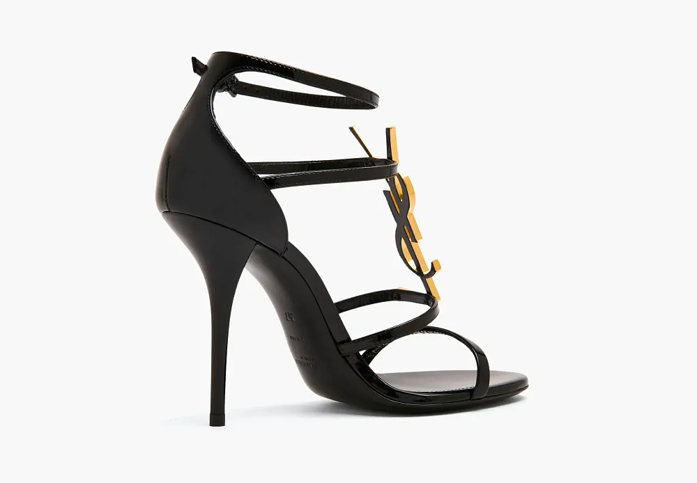 Saint Laurent Cassandra Sandals In Patent Leather Noir