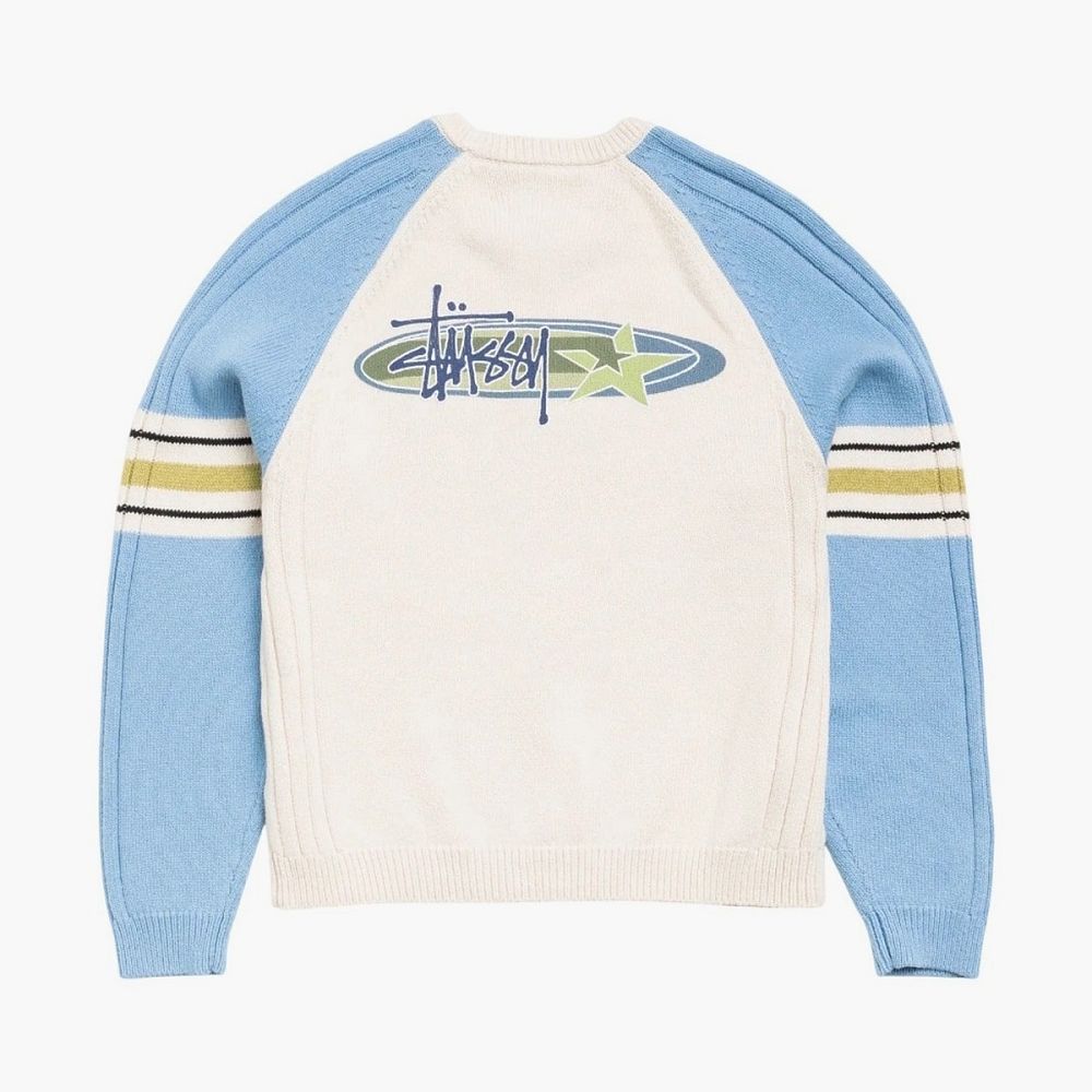 Stussy Stripe Raglan Crew Blue
