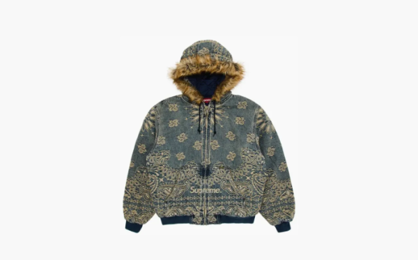 Supreme Bandana Jacquard Denim Hooded Work Jacket Blue 